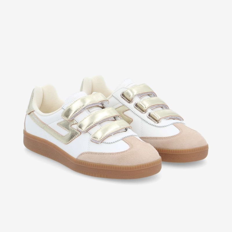 SHEFFIELD STRAPS W - NAPPA/SDE/METAL - BLANC/BEIGE/OR